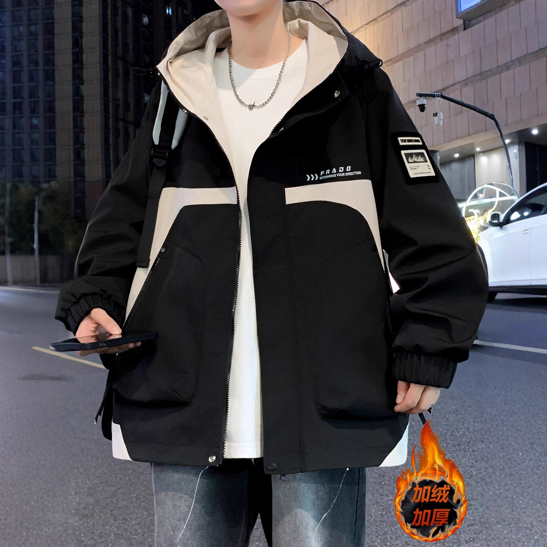 德国冬季青少年冲锋衣外套男初中高中学生加绒加厚夹克大童冬装棉