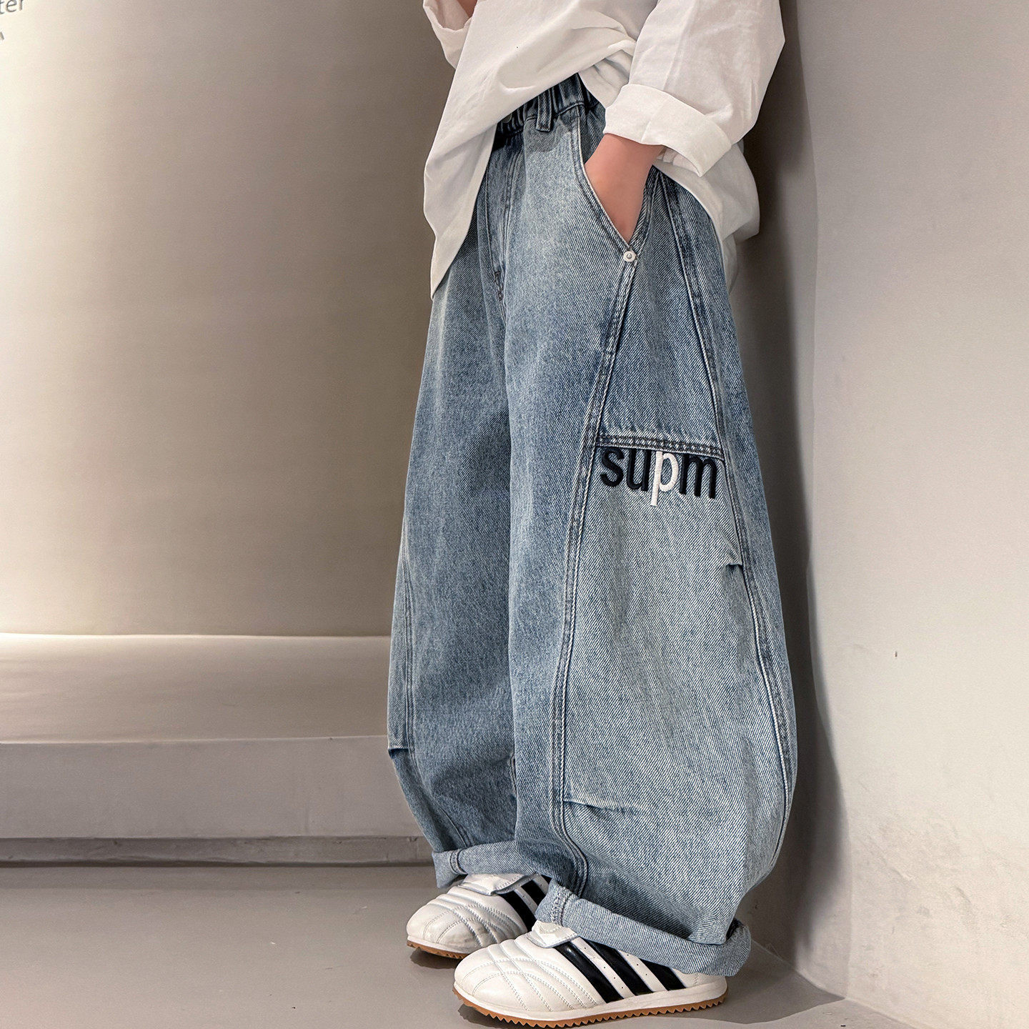 德国男童裤子装新款中大童痞帅风牛仔裤季休闲宽松洋气阔腿裤