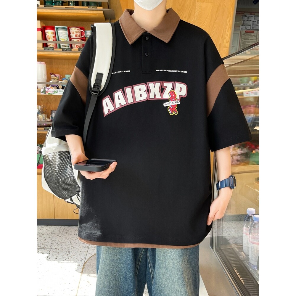 德国夏季男士短袖t恤青年初中高中学生宽松翻领POLO衫百搭上衣服T
