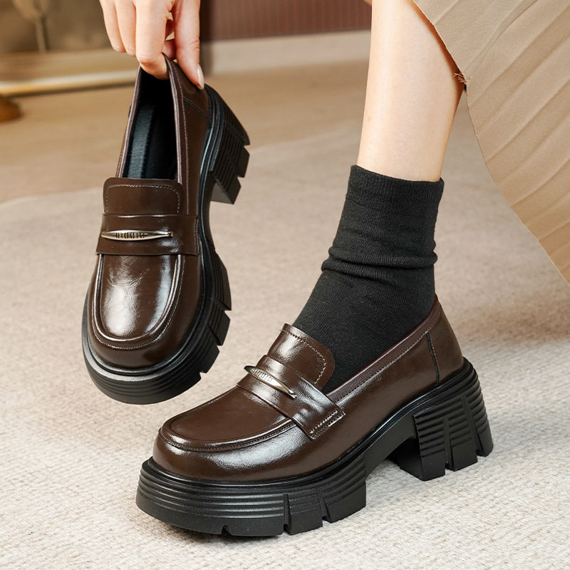 德国新款冬厚底乐福鞋女鞋子黑色小皮鞋英伦风复古百搭女款单鞋