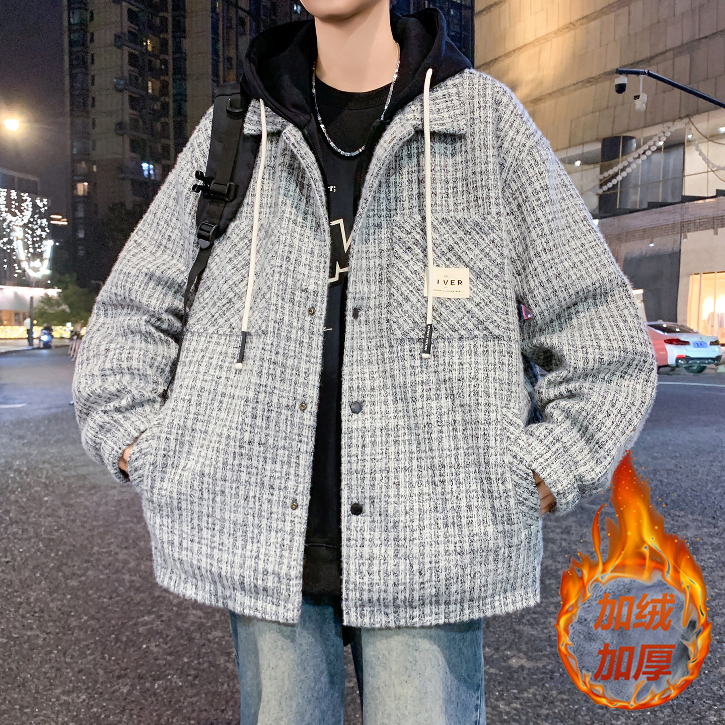 德国冬季青少年假两件棉衣外套男初中高中学生加绒加厚夹克大童褂