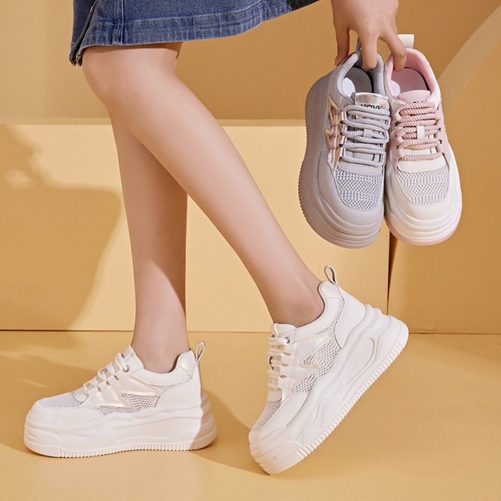 撤柜断码女鞋秋季女板鞋运动厚底休闲老爹鞋女网面透气内增高小白