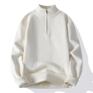 潮牌宽松线衣加厚保暖针织打底衫 欧洲站半拉链立领毛衣男新款 冬季