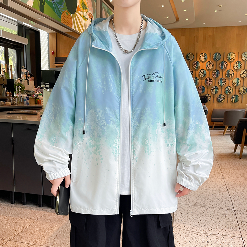 流行优选夏季防紫外线冰丝防晒衣男款轻薄款速干钓鱼防晒服夏天青