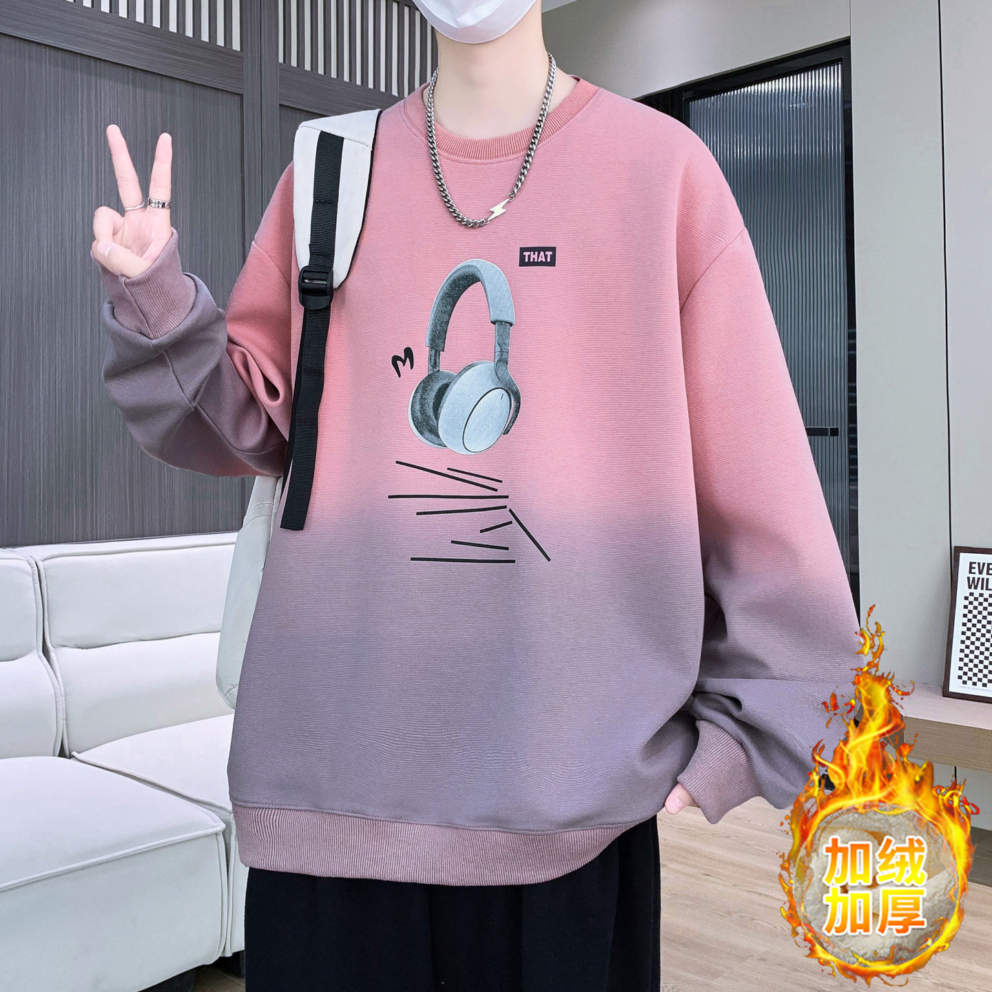 德国冬季圆领卫衣男孩初中学生加绒加厚青少年帅气大童装长袖t恤