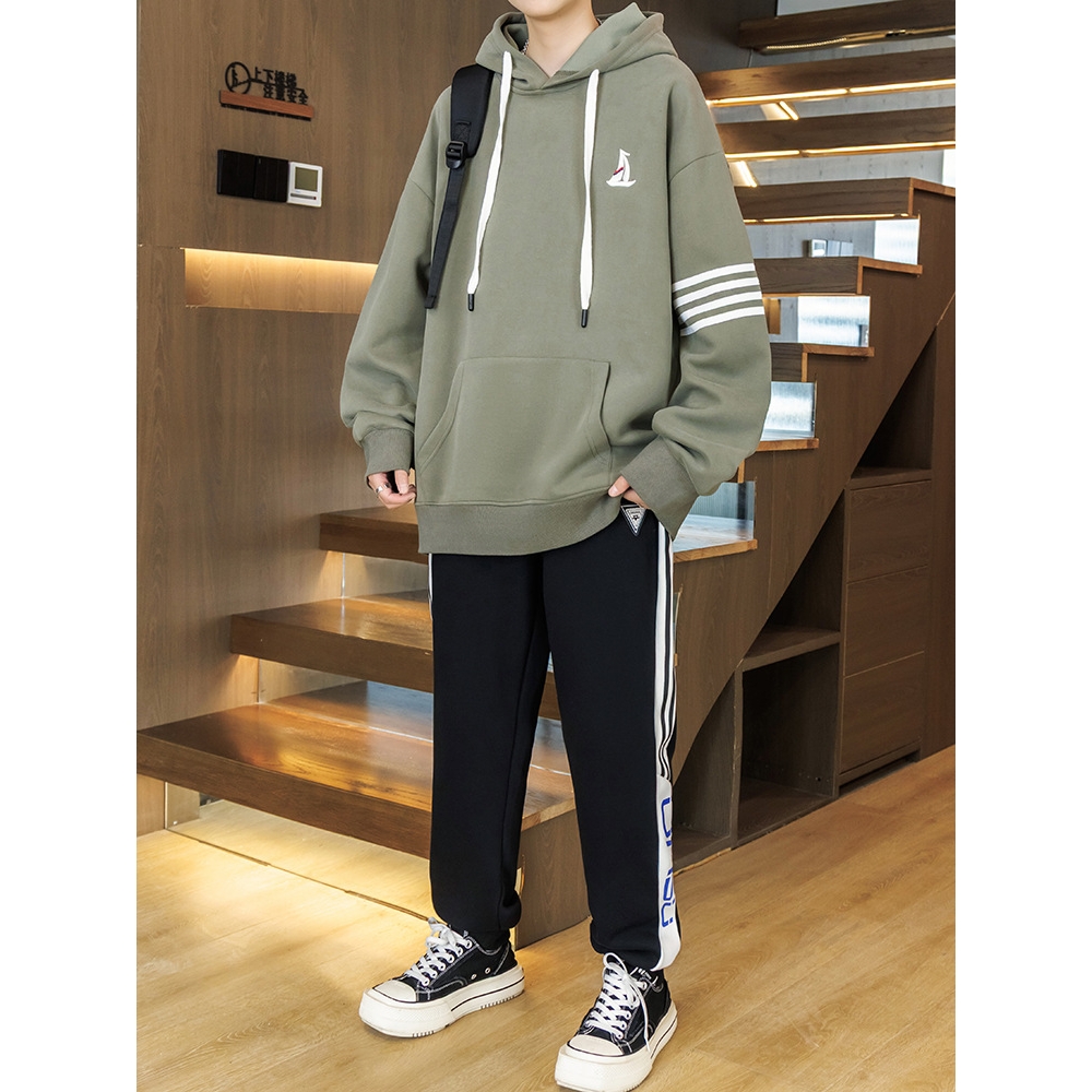 香港撤柜连帽卫衣男生初中高中学生季岁青少年大童两件套男装