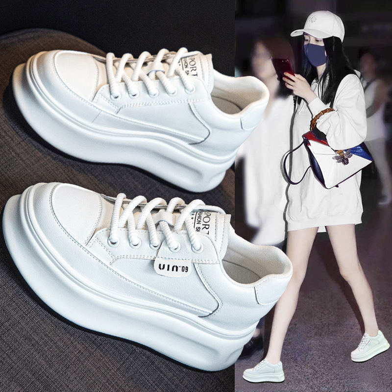 香港撤柜新款爆款真皮小白鞋女厚底休闲鞋百搭冬季内增高加绒女鞋