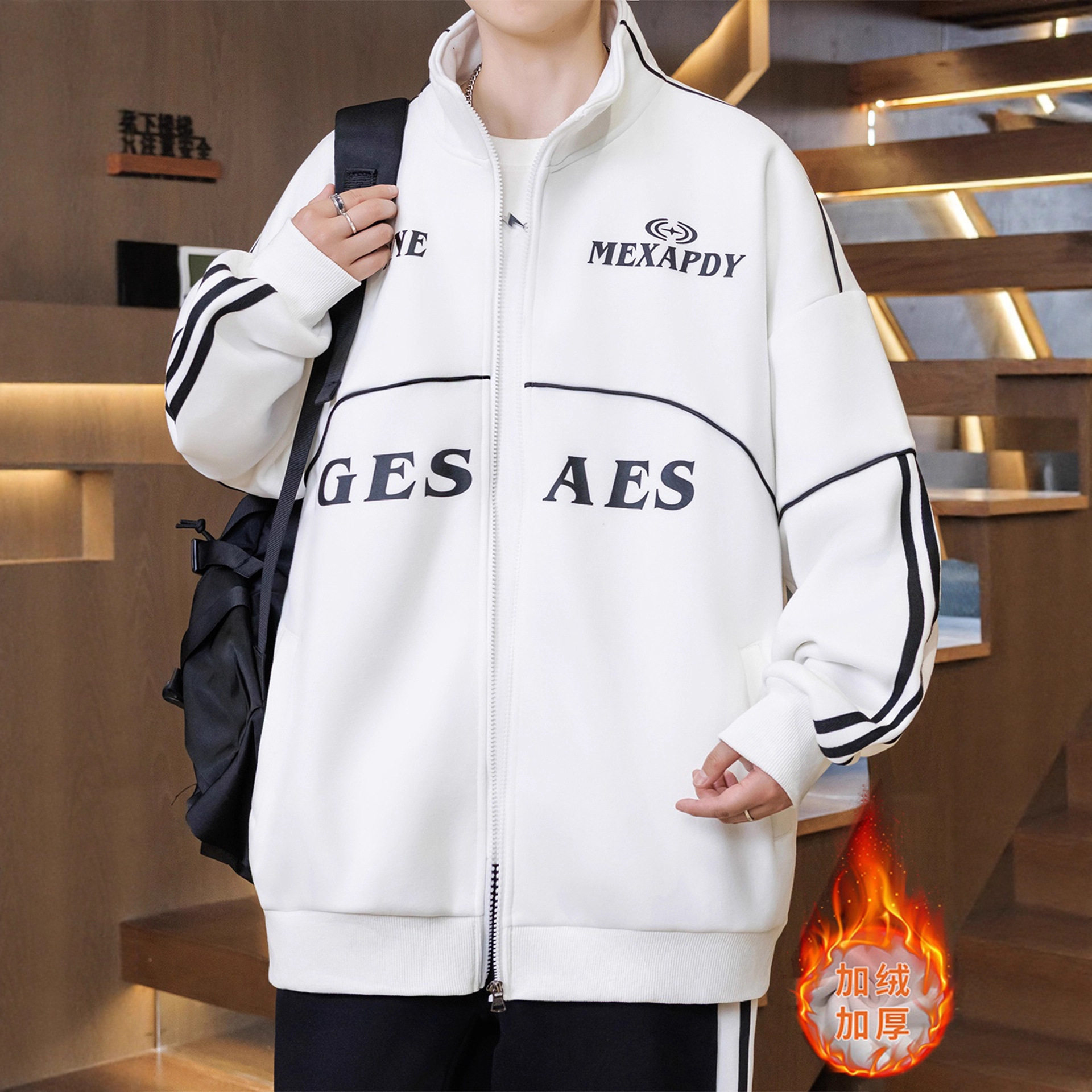 德国冬季加绒卫衣开衫男孩高中初中学生加厚外套青少年大童冬装上