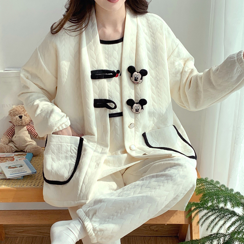 今年新品空气棉月子服三件套棉质产后孕妇睡衣女冬哺乳期月份家居