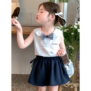 蝴蝶结两件套洋气校 新品 可爱女童海军领学院风套装 22025夏季 新款