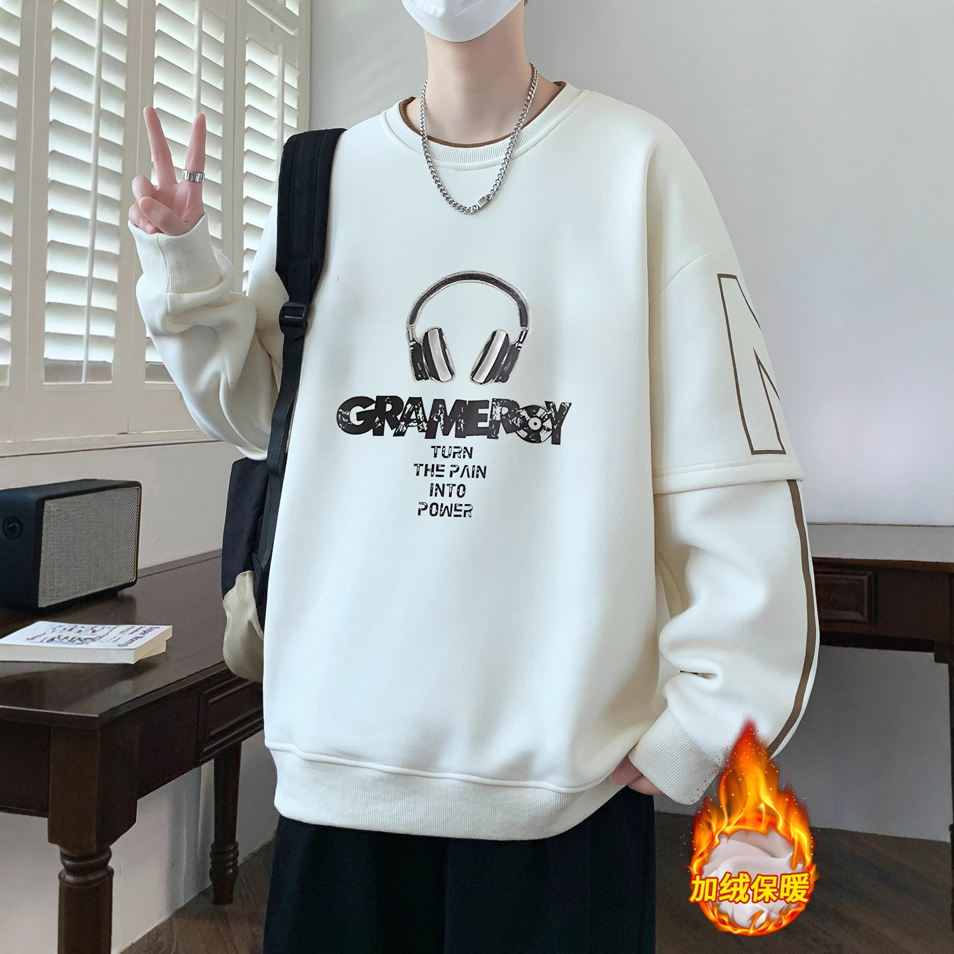 香港撤柜冬季新款卫衣男孩初高中学生加绒加厚青少年大童打底衫上