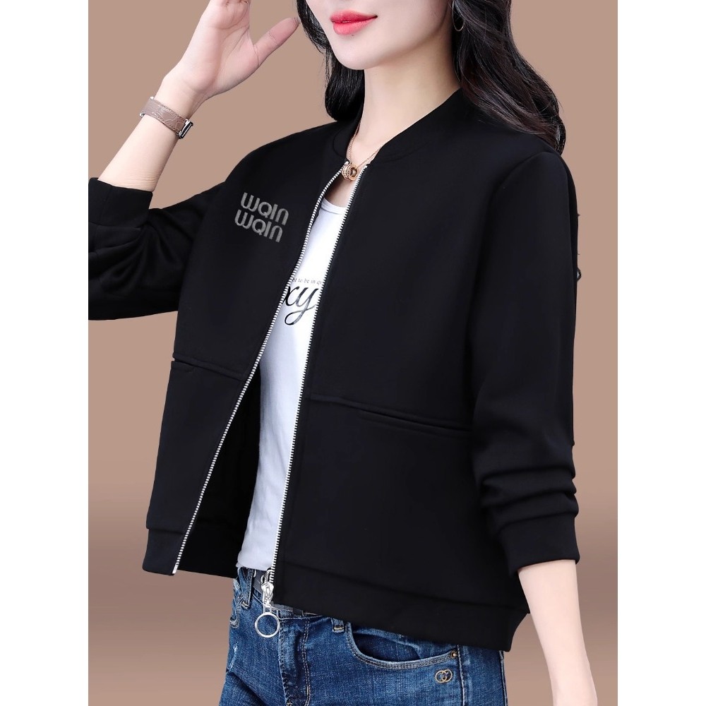欧洲站棒球服外套女新款薄款宽松时尚洋气妈妈休闲短款黑色夹克,女装/女士精品,常规大码外套,淘宝优惠券,粉丝福利购,淘宝优惠卷