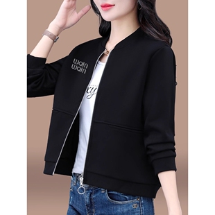 欧洲站棒球服外套女新款薄款宽松时尚洋气妈妈休闲短款黑色夹克