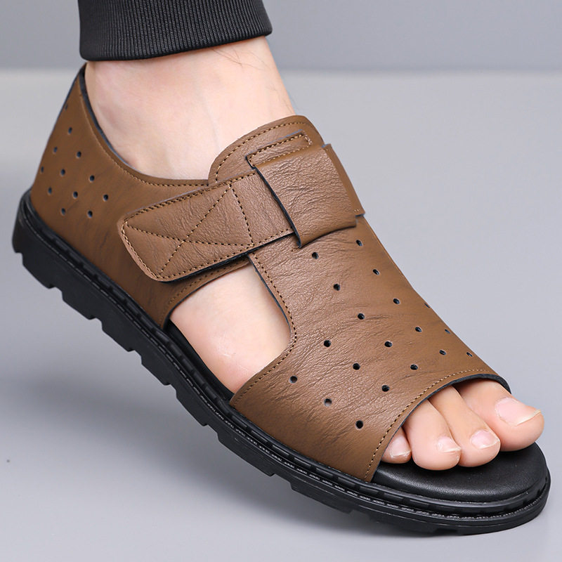 欧洲站魔术贴凉鞋男秋季软底休闲海边沙滩鞋男士外穿潮流开车鞋男