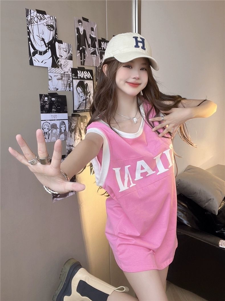 大码300斤无袖背心T恤女夏季美式复古休闲运动气质中长款百搭上衣