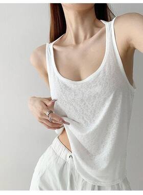 夏日纯欲风低领大露背吊带背心女薄款宽松外穿上衣性感大码300斤