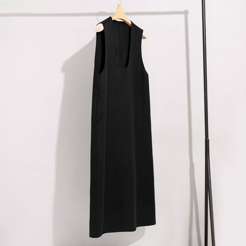 背心吊带连衣裙外搭V领无袖中长裙秋冬季时尚百搭背心裙大码300斤