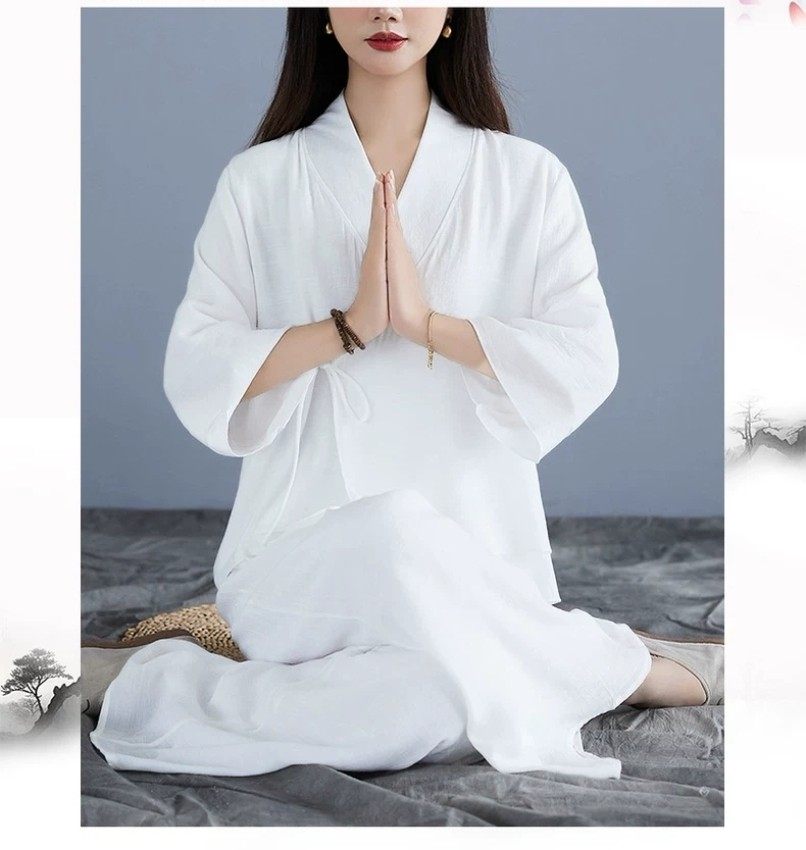 男女白色仙气冥想疗愈服汉服禅修服打坐拜佛素衣禅意佛系居士大码