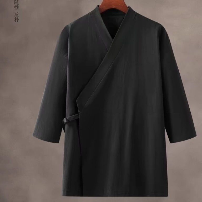 秋冬新款德绒中国风长袖汉服改良男女禅意居士服古风茶服上衣大码