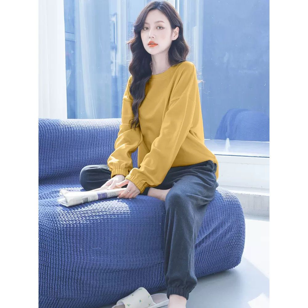 300斤新款德绒睡衣秋冬大码女装纯色可外穿简约长袖家居服两件套