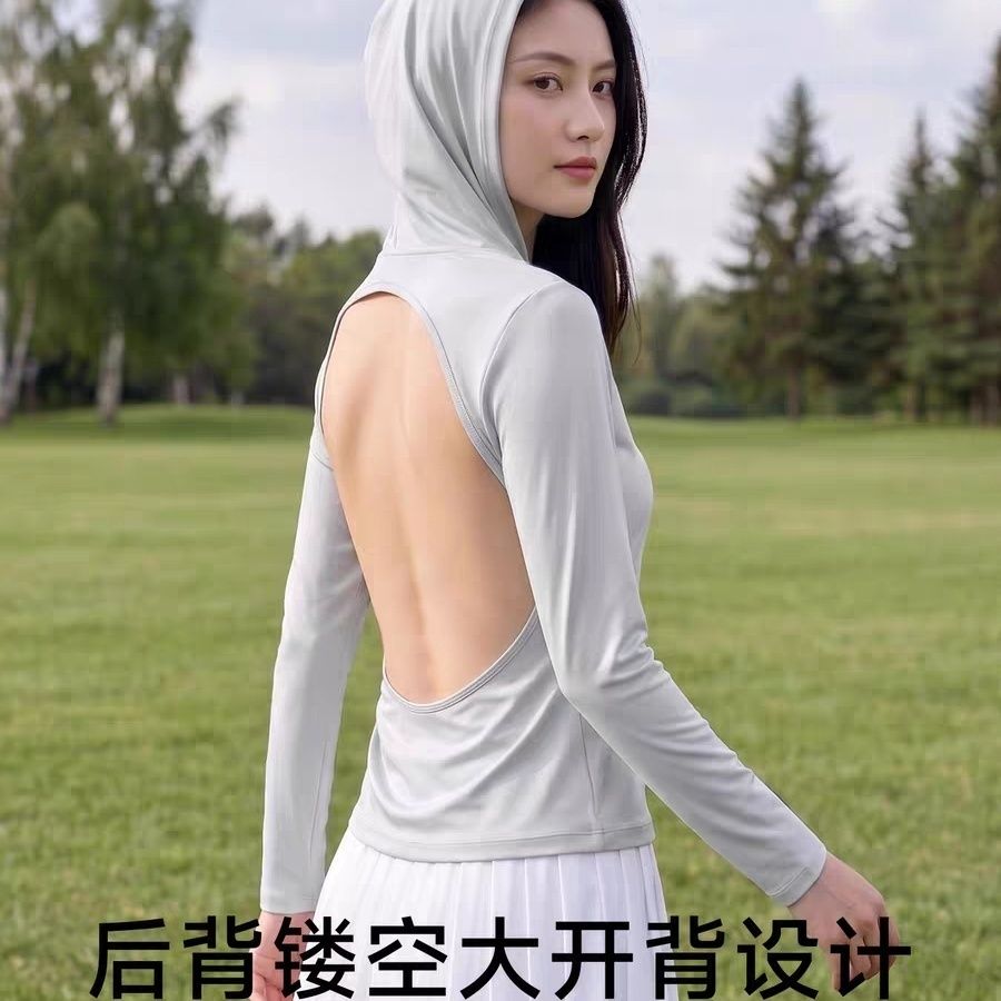 冰丝晒背专用衣男女夏连帽三伏天养生衣天灸运动按摩长袖上衣大码