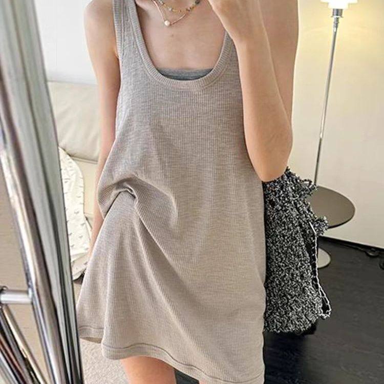 性感背心上衣女夏新款休闲时尚气质百搭无袖吊带慵懒t恤大码300斤