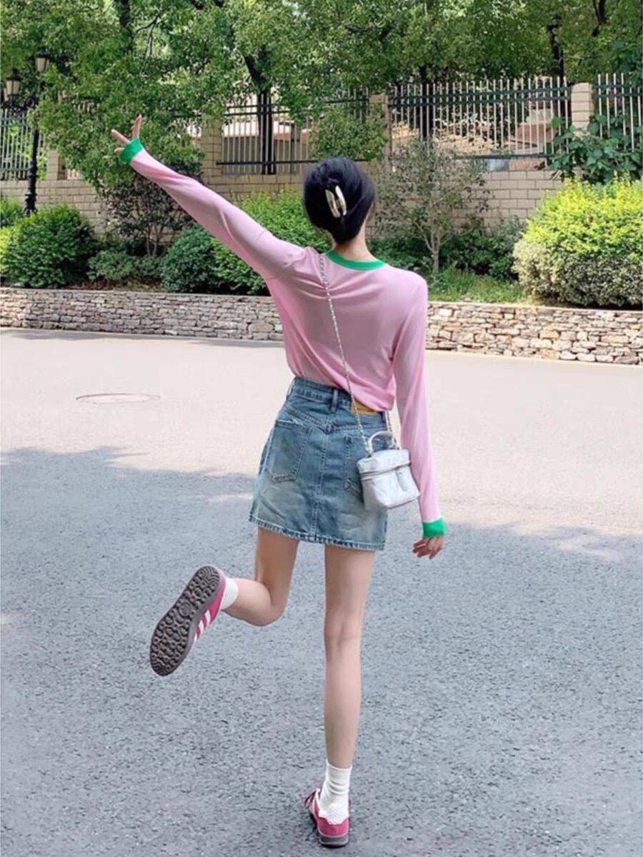 粉色冰丝长袖T恤女士夏季薄款宽松显瘦空调罩衫防晒上衣大码300斤