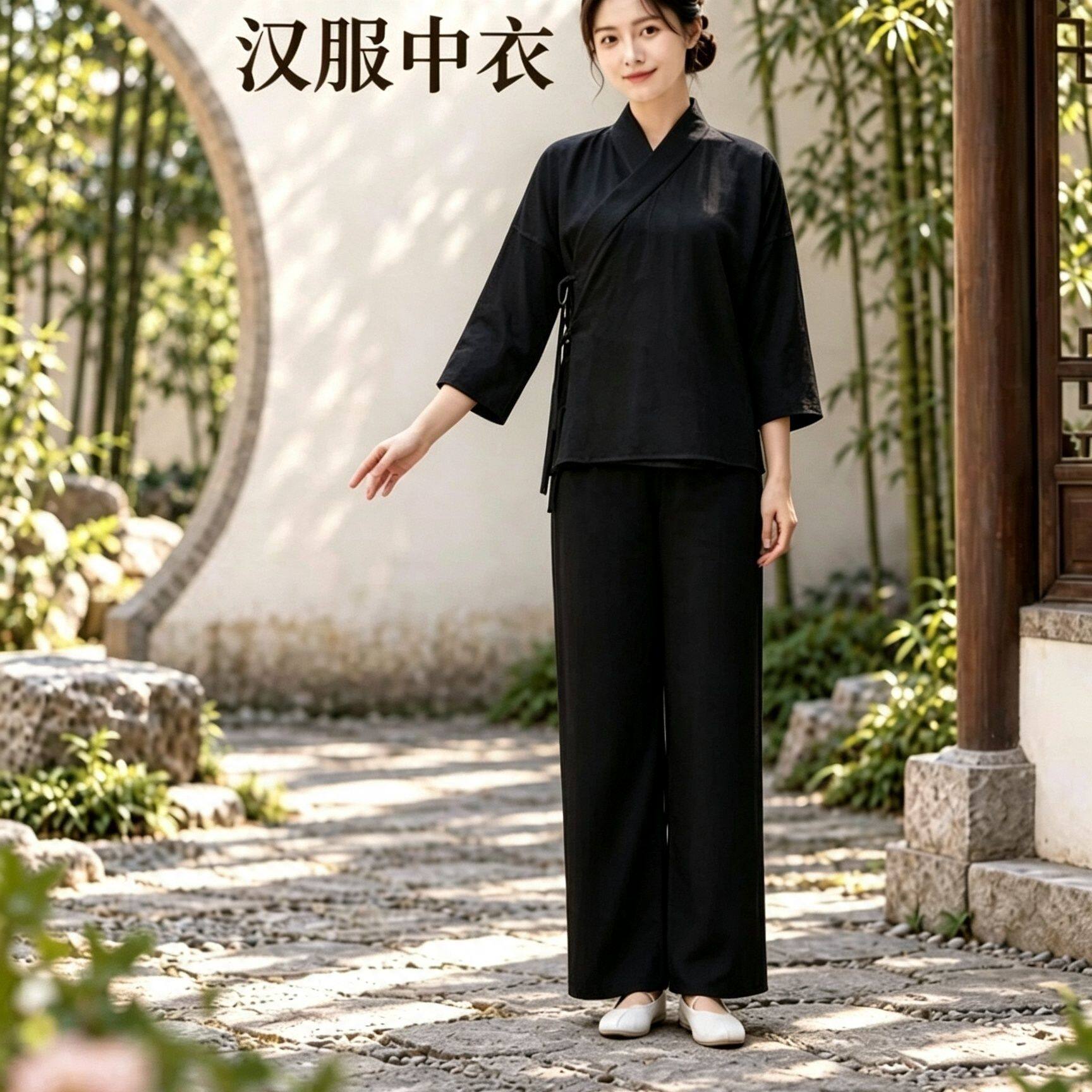 古装汉服中衣中裤套装白色打底睡衣男女四季通用内衬里衣茶服大码