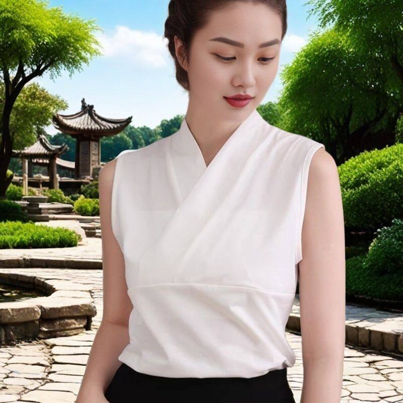 汉服内衬无袖背心交领上衣复古冰丝T恤古代唐装禅意茶服大码300斤