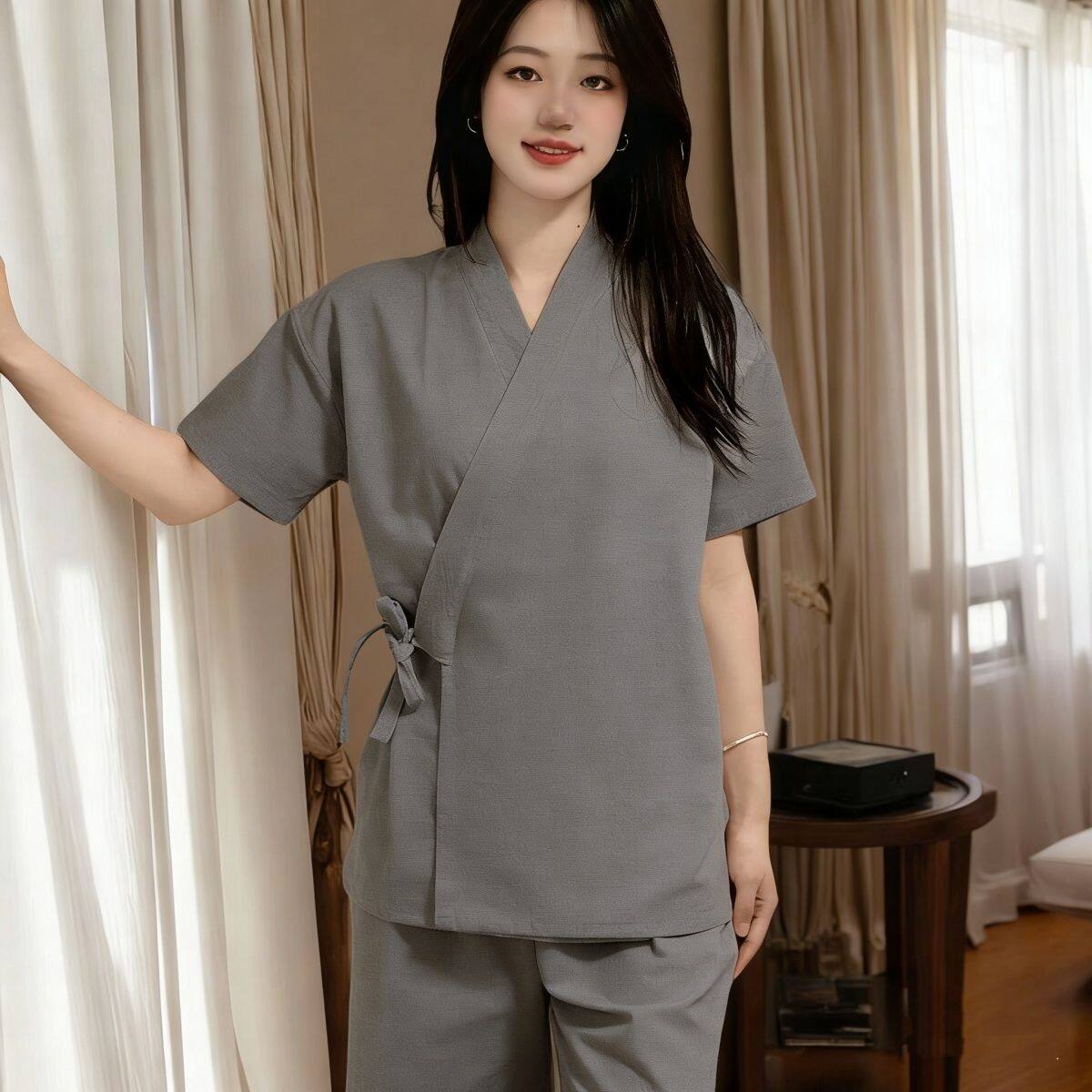 汗蒸服男女开衫系带美容院客人和服睡衣足浴按摩浴桑拿服套装大码