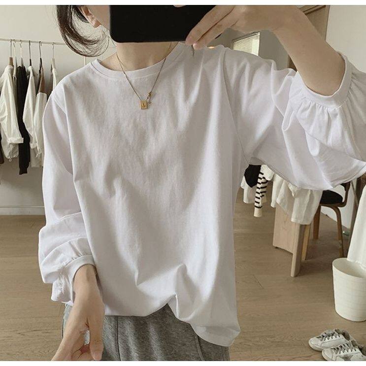 法式灯笼袖九分袖T恤大码300斤胖MM女春秋季宽松百搭休闲时尚上衣