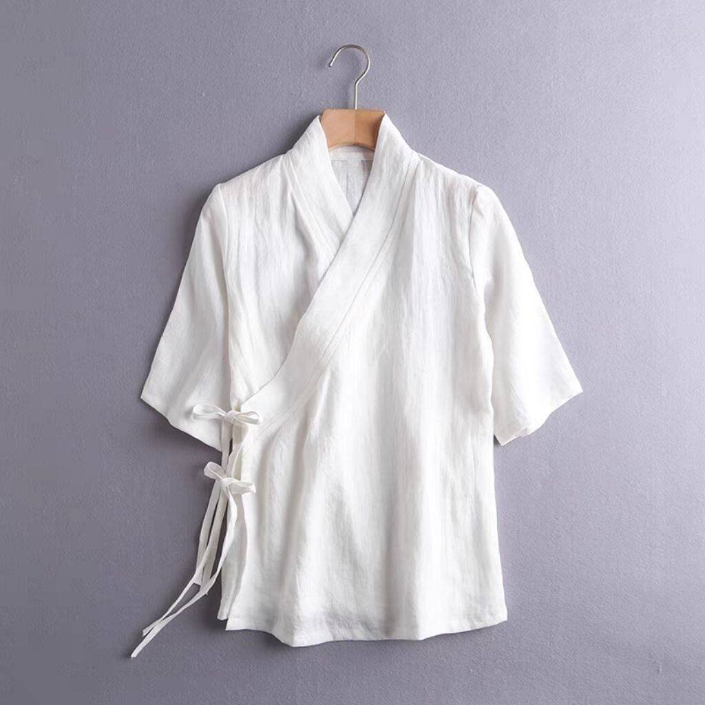 禅意太极汉服衬衫打底短袖改良茶服内搭中式国风上衣大码300斤夏