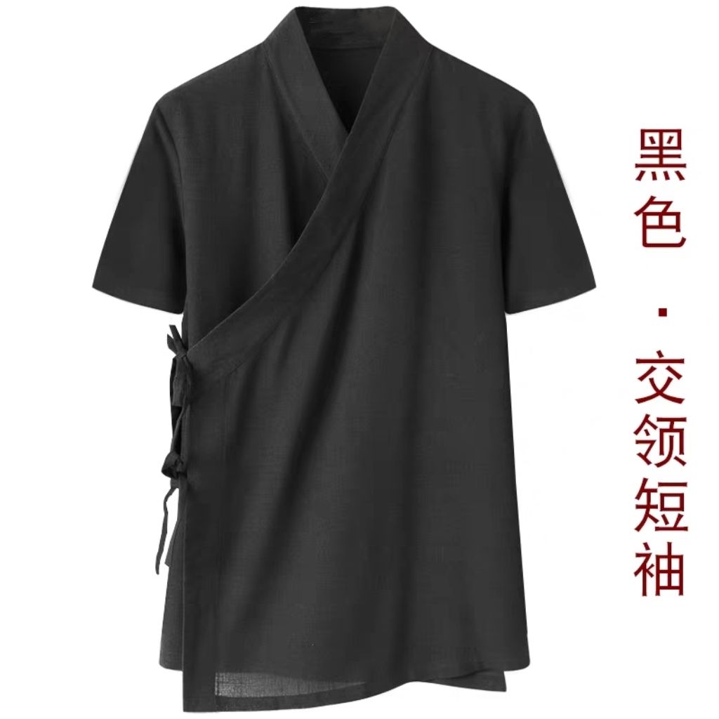 短袖交领系带太极服一片式汉服练功打底衫中衣内搭中国风上衣大码