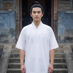 汉服新式道服打底衫禅修服中国风仙气唐装上衣冰丝短袖大码300斤