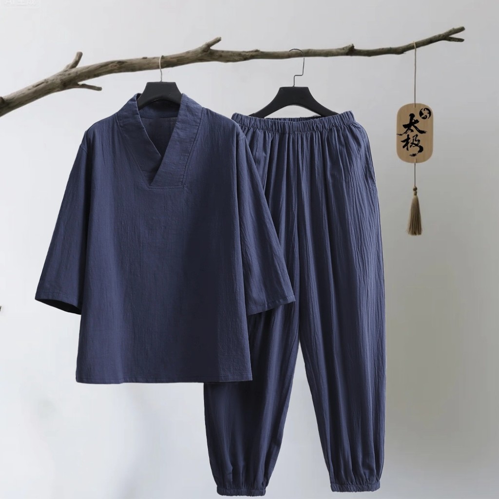 打坐禅修居士服男女新中式佛系禅意套装中国风唐装茶服大码300斤