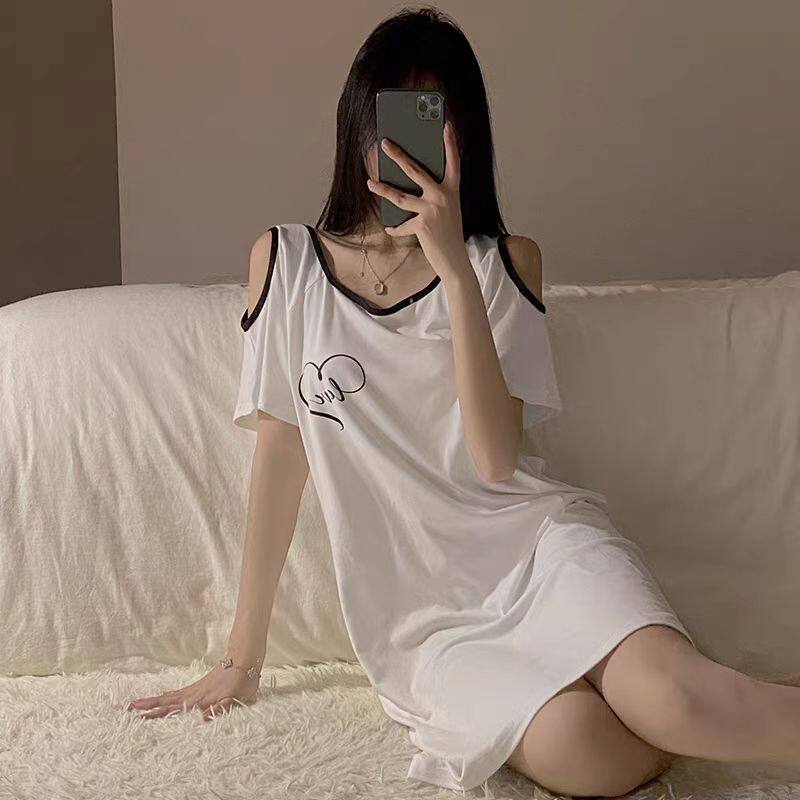 大码300斤日系性感睡裙女夏季中长款冰丝短袖新款甜美露背家居服