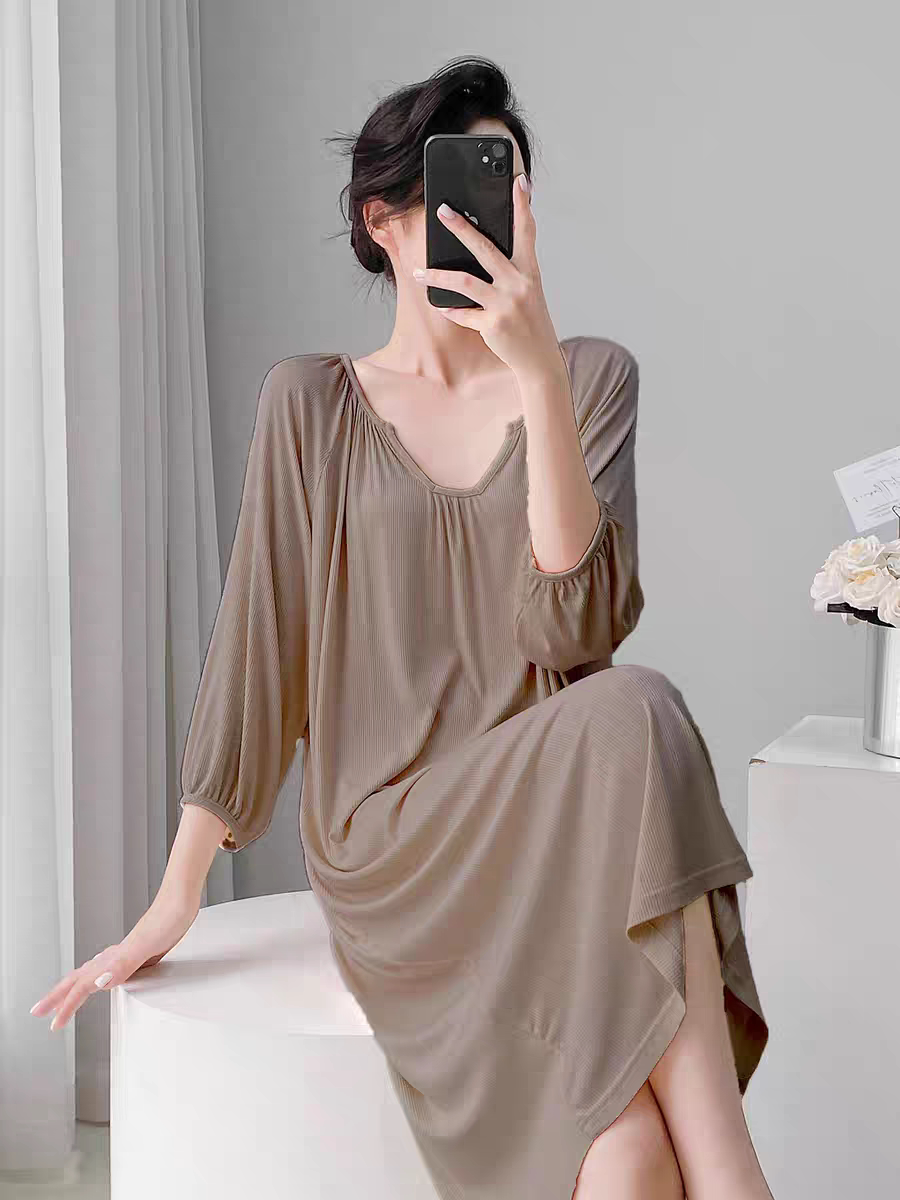 睡裙女款夏季七分袖冰丝薄款家居服睡衣2025新款春秋季大码300斤