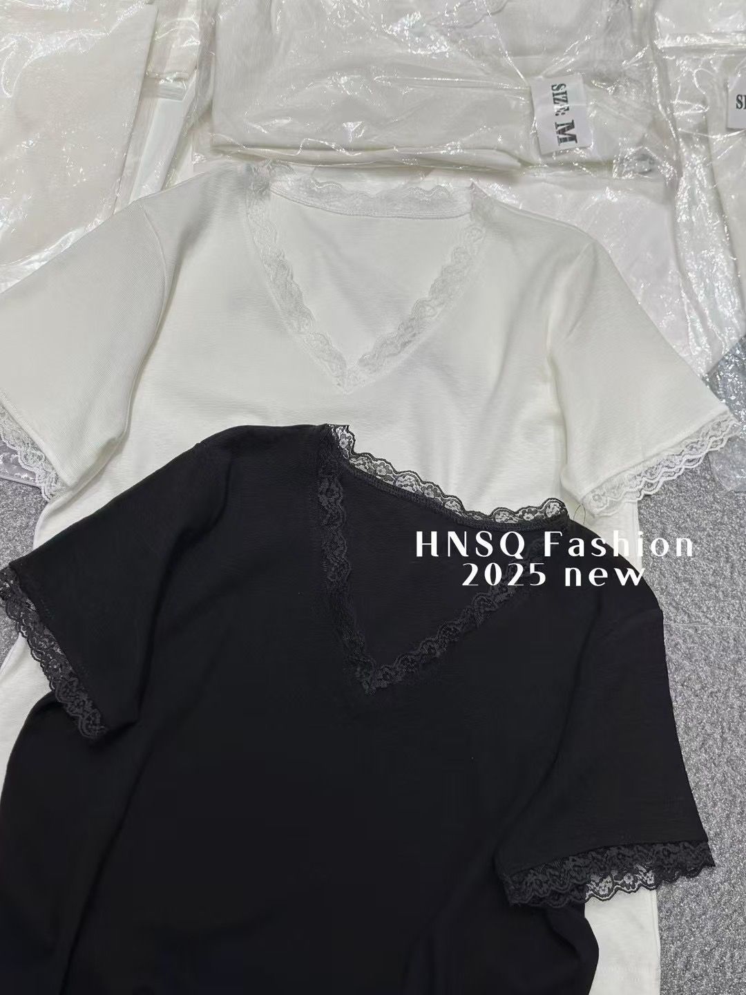 蕾丝花边2-300斤大码短袖蕾丝拼接纯色夏季法式气质显瘦宽松上衣