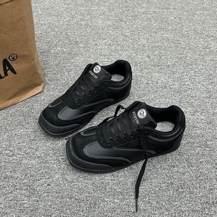 校园风平底鞋 新款 ins潮2026春季 丑萌小众原创黑色vibe风德训板鞋