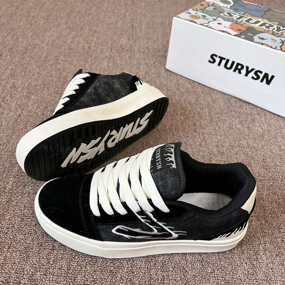 街头痞帅黑色厚底面包鞋男鞋2026春季新款青春潮流高级感小众板鞋