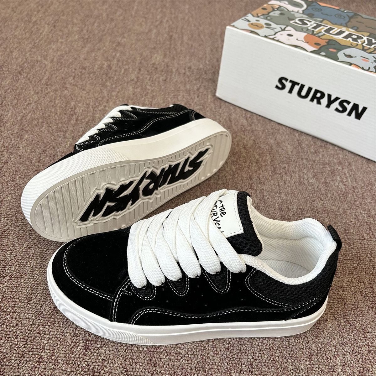 复古港风潮流黑色面包鞋男2026春季新款百搭经典情侣休闲运动板鞋,流行男鞋,休闲板鞋,淘宝优惠券,粉丝福利购,淘宝优惠卷