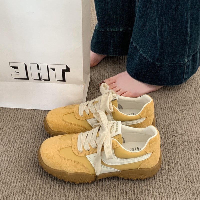 厚底德训鞋女黄色鞋子2025新款爆款春夏季显脚小老爹鞋休闲运动鞋