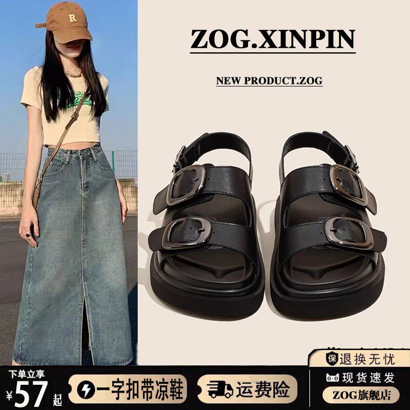 厚底一字扣带凉鞋女夏季2025一字带凉鞋
