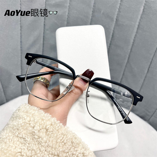 2204新款K9085眉毛架TR+金属透明款商务男女潮流防蓝光眼镜框平光