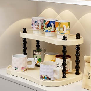 奶油风桌面杯子收纳置物架收藏架厨房餐边柜吧台马克杯水杯置物架