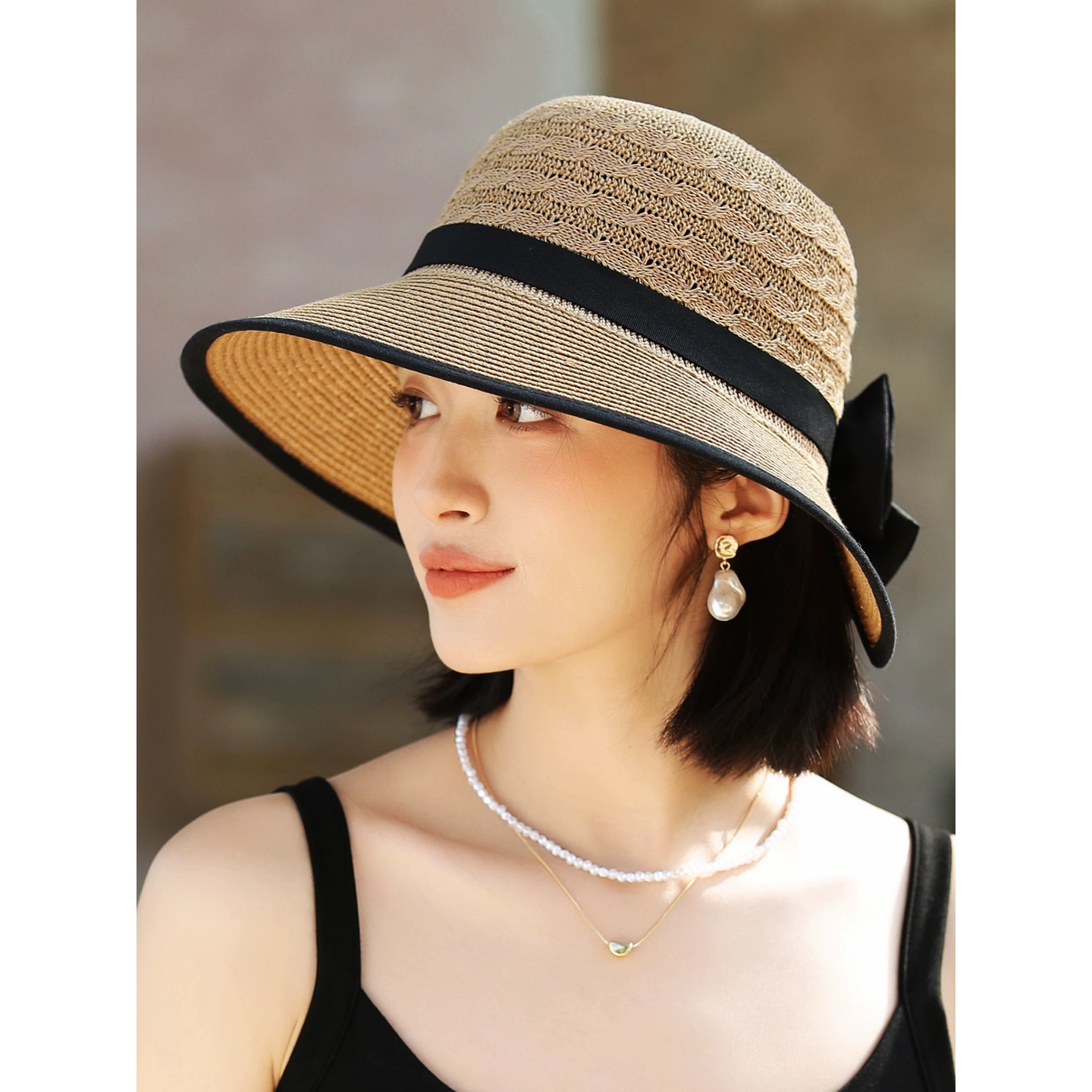 网顶太阳帽夏季韩版潮大沿可折叠网顶透气遮阳防晒沙滩草帽子女