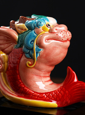 陶瓷《龙鱼》摆件 家居客厅店铺吉祥装饰品乔迁开业礼品