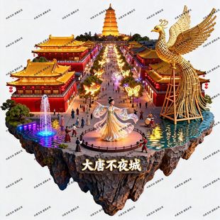 西安大唐不夜城金属浮雕3D立体冰箱贴网红城市旅游景点文创伴手礼