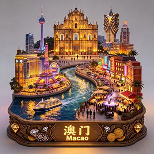 澳门夜景金属立体浮雕冰箱贴大三巴地标文创旅游磁吸纪念品伴手礼