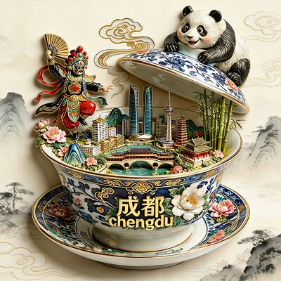 成都熊猫金属浮雕立体冰箱贴四川文旅文创伴手礼物旅游景区装饰品